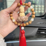 Maxbell Buddha Statue Car Rearview Mirror Pendant Wood Tassel Car Hanging Decoration Red