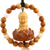 Maxbell Buddha Statue Car Rearview Mirror Pendant Wood Tassel Car Hanging Decoration Green