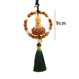 Maxbell Buddha Statue Car Rearview Mirror Pendant Wood Tassel Car Hanging Decoration Green