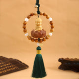 Maxbell Buddha Statue Car Rearview Mirror Pendant Wood Tassel Car Hanging Decoration Green
