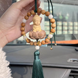 Maxbell Buddha Statue Car Rearview Mirror Pendant Wood Tassel Car Hanging Decoration Green