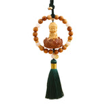 Maxbell Buddha Statue Car Rearview Mirror Pendant Wood Tassel Car Hanging Decoration Green