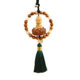 Maxbell Buddha Statue Car Rearview Mirror Pendant Wood Tassel Car Hanging Decoration Green