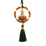 Maxbell Buddha Statue Car Rearview Mirror Pendant Wood Tassel Car Hanging Decoration Green