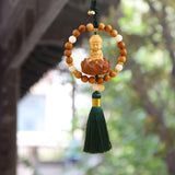 Maxbell Buddha Statue Car Rearview Mirror Pendant Wood Tassel Car Hanging Decoration Green
