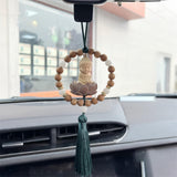 Maxbell Buddha Statue Car Rearview Mirror Pendant Wood Tassel Car Hanging Decoration Green
