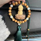 Maxbell Buddha Statue Car Rearview Mirror Pendant Wood Tassel Car Hanging Decoration Green