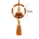 Maxbell Buddha Statue Car Rearview Mirror Pendant Wood Tassel Car Hanging Decoration Yellow