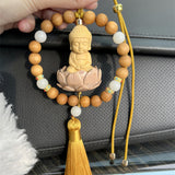 Maxbell Buddha Statue Car Rearview Mirror Pendant Wood Tassel Car Hanging Decoration Yellow