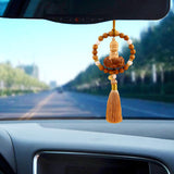 Maxbell Buddha Statue Car Rearview Mirror Pendant Wood Tassel Car Hanging Decoration Yellow