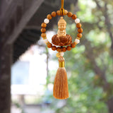 Maxbell Buddha Statue Car Rearview Mirror Pendant Wood Tassel Car Hanging Decoration Yellow
