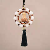 Maxbell Wood Buddha Statue Car Pendant Versatile with Tassel Dark Green Tassel