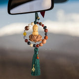Maxbell Buddha Statue Car Rearview Mirror Pendant Gift Tassel Car Hanging Decoration green tassel