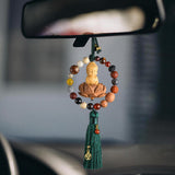 Maxbell Buddha Statue Car Rearview Mirror Pendant Gift Tassel Car Hanging Decoration green tassel