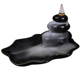 Maxbell Black Ceramic Glaze Backflow Smoke Incense Burner Holder Buddhism Style #4