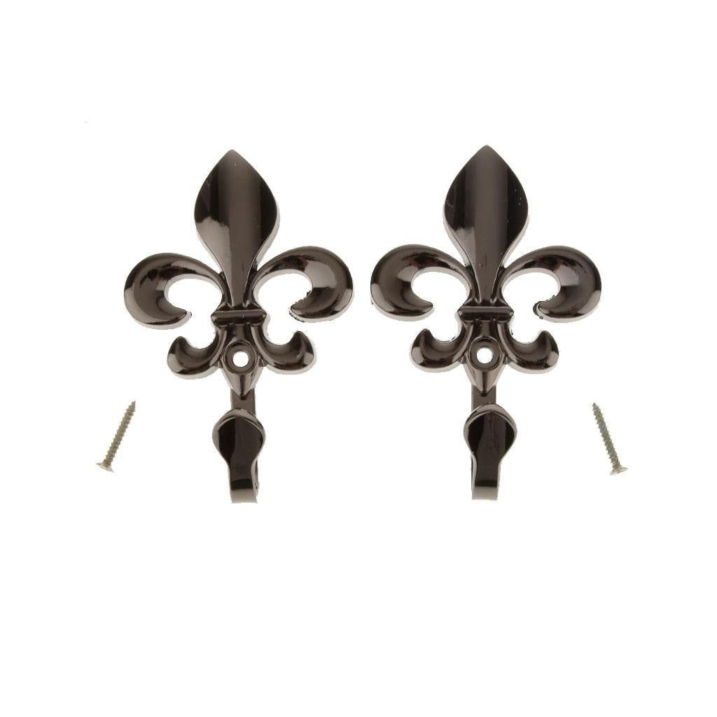Maxbell 1 Pair of Wall Door Hook Curtain Coat Hat Clothes Towel Hanger Wall Mounted  Black