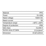 Maxbell Solar Junction Box PV/Photovoltaic Connector with 1 Diode for Solar Panel 30W-80W 6A