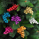 Christmas Shiny Fruit Ball Artificial Leaf Bush Xmas Holiday Ornament Gold