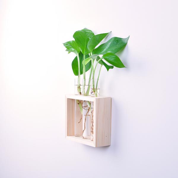 Maxbell  Wall Hanging Crystal Glass Test Tube Vase in Wooden Stand for Flowers Plants