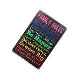 Metal Sign Tin Poster FAMILY RULES Tavern Chic Plaque Retro Home Wall Decor