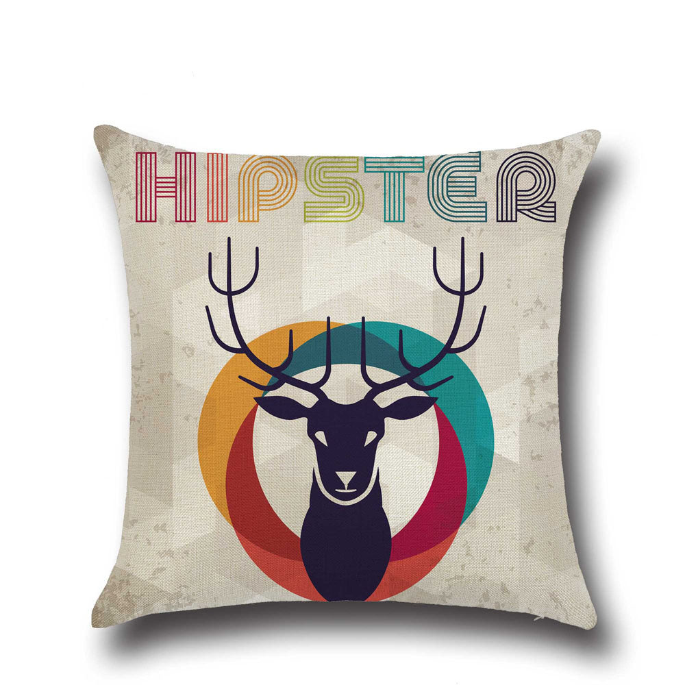 Maxbell Cotton Linen Reindeer Print Pillow Case Cushion Cover Home Christmas Bed Decor#1