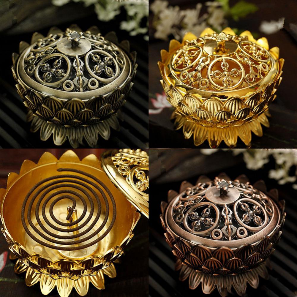 Lotus Incense Smoke Cone Aroma Burner Holder Backflow Censer Copper S