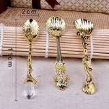 Max Retro Carved Crystal Head Coffee Spoon Condiment Scoop Dessert Ladle Gold