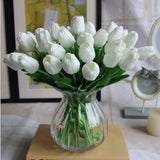 PU Touch Home Floral Decor Mini Tulip Bouquet Artificial Flower Bunch White
