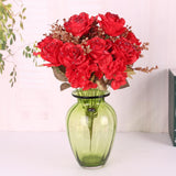 6 Heads Artificial Rose Silk Flower Leaf Bridal Bouquet Wedding Decor- Red