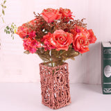 6 Heads Artificial Rose Silk Flower Bridal Bouquet Wedding Decor- Light Red