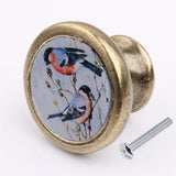 Maxbell  Retro Round Bird Print Knob Wardrobe Cabinet Door Drawer Pull Bin Handle #3