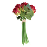 Hand Tied 9 Heads Artificial Roses Simulation Bouquet Floral Decor Wine