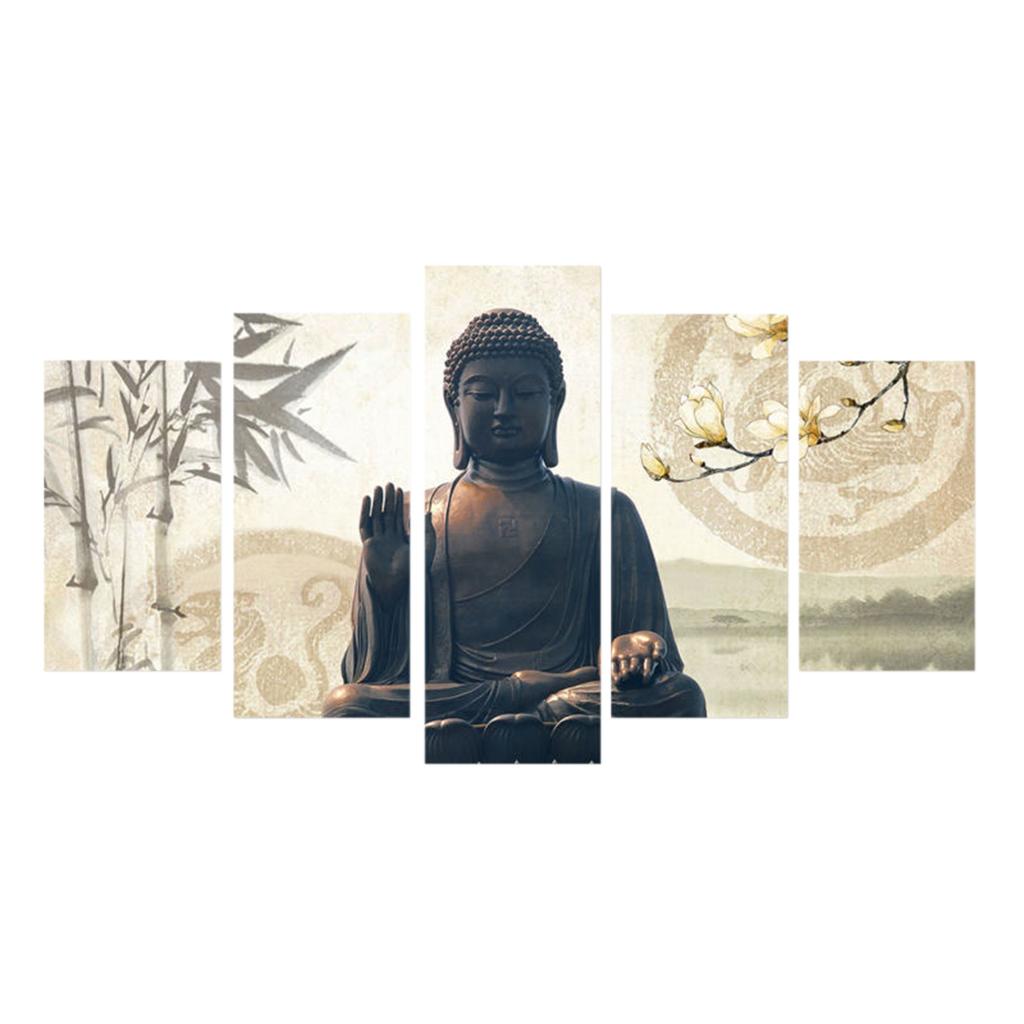 Maxbell  5Pcs/Set Canvas Decor Wall Art Painting Picture Seat Buddha 20*35/45/55cm