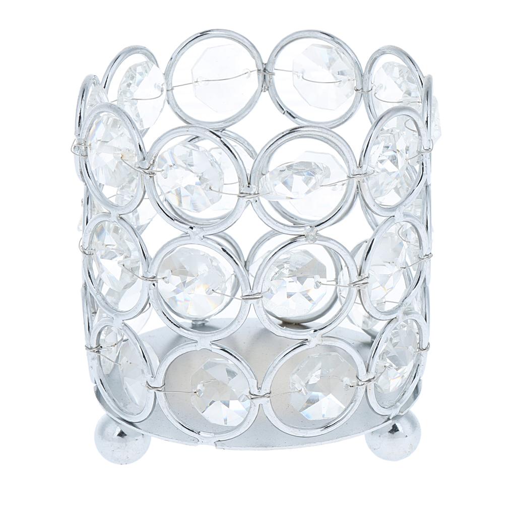Votive Crystal Candle Holder Wedding Banquet Tabletop Cylinder Centerpiece -Silver