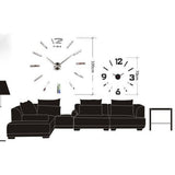 DIY Large Number Wall Clock 3D Mirror Sticker Home Office Decor Decal-Black