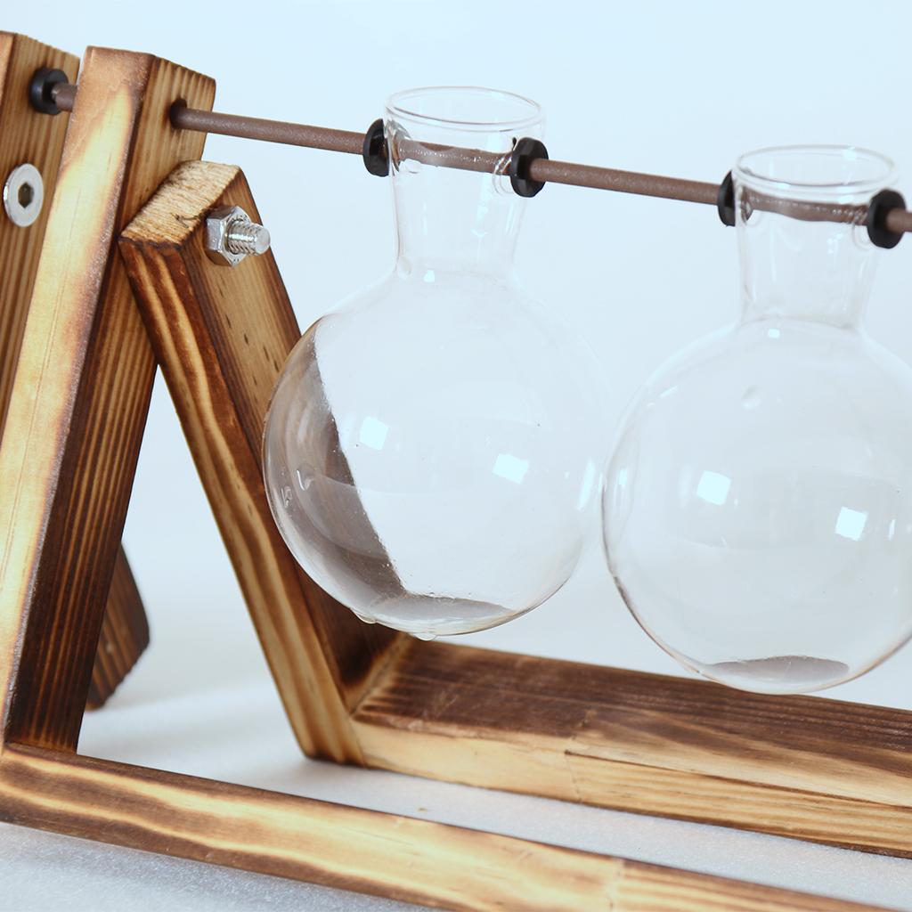 Maxbell  Vintage Glass Tabletop Hydroponic Flower Vase With Wooden Tray 3 Beakers