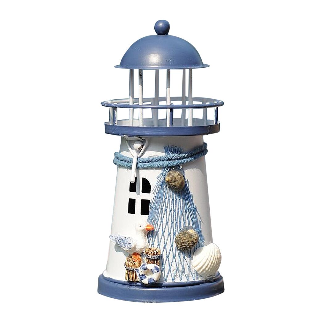 Wrought Iron Nautical Lighthouse Lantern Candle Holder 14cm Seabirds
