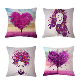 Purple Tree Vintage Linen Cotton Cushion Cover Home Decor Pillow Case #1