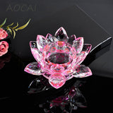 Buddhist Crystal Glass Lotus Flower Model Feng Shui Decor 12x5cm Pink