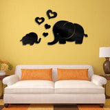 3D Mirror Elephant Removable Decal Wall Sticker DIY Decorative Mural -Black