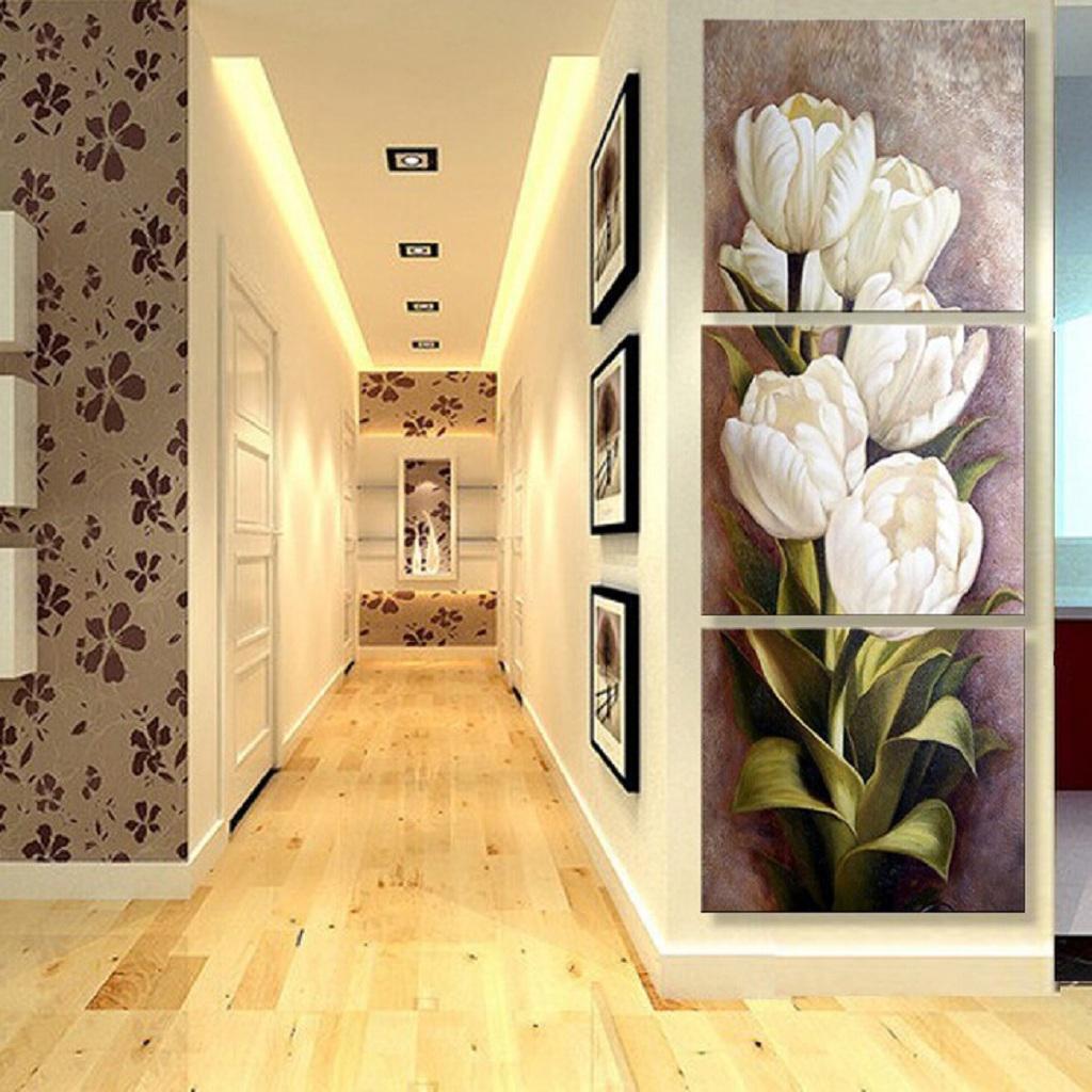 Maxbell  3 Panels Prints White Tulip Flower Canvas Painting Picture Wall Art Decor S