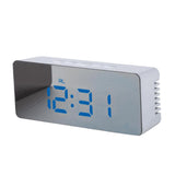LED Alarm Clock - Snooze Mirror Temperature Night Rectangle, Blue LED Light