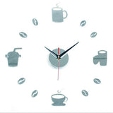 3D DIY Acrylic Wall Clock Watch Coffee Cup Stickers Clocks Home Decor Silver