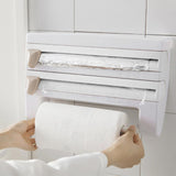 Maxbell Wall Mount Kitchen Roll Holder Cling Film Storage Rack Foil Cutter White