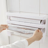 Maxbell Wall Mount Kitchen Roll Holder Cling Film Storage Rack Foil Cutter Khaki