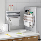 Maxbell Wall Mount Kitchen Roll Holder Cling Film Storage Rack Foil Cutter Khaki