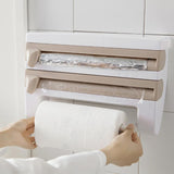 Maxbell Wall Mount Kitchen Roll Holder Cling Film Storage Rack Foil Cutter Khaki