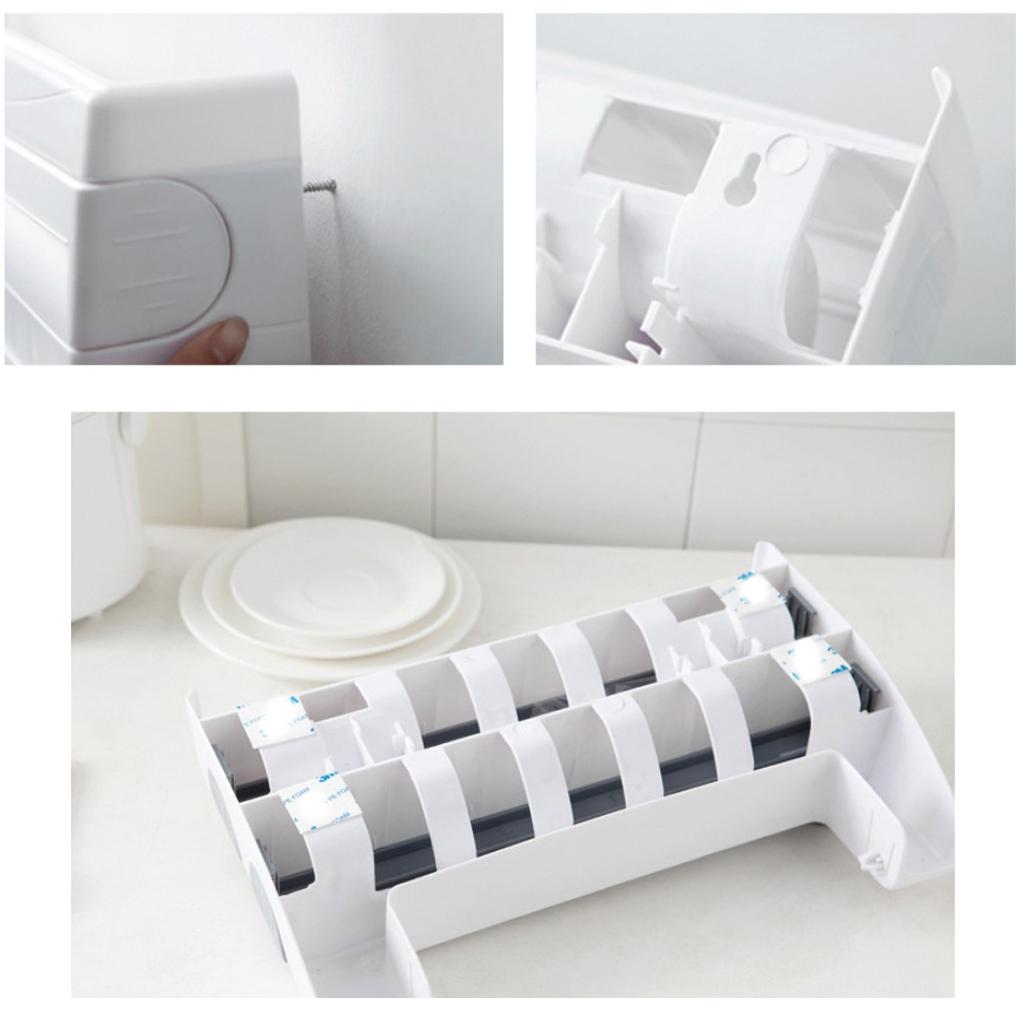 Maxbell Wall Mount Kitchen Roll Holder Cling Film Storage Rack Foil Cutter Khaki
