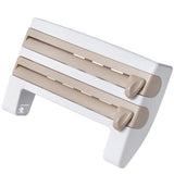 Maxbell Wall Mount Kitchen Roll Holder Cling Film Storage Rack Foil Cutter Khaki