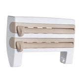 Maxbell Wall Mount Kitchen Roll Holder Cling Film Storage Rack Foil Cutter Khaki